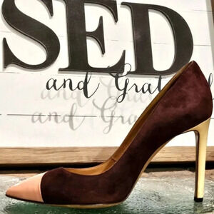 Bally Suede Patent Leather Pink Burgundy Cream Stiletto Wmns Sz 35 US 4.5